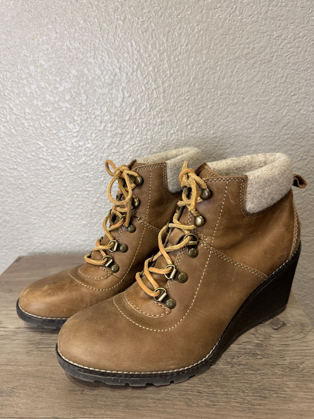 Sperry Celeste Bliss Brown Leather Wedge Ankle Boots Women’s 10M